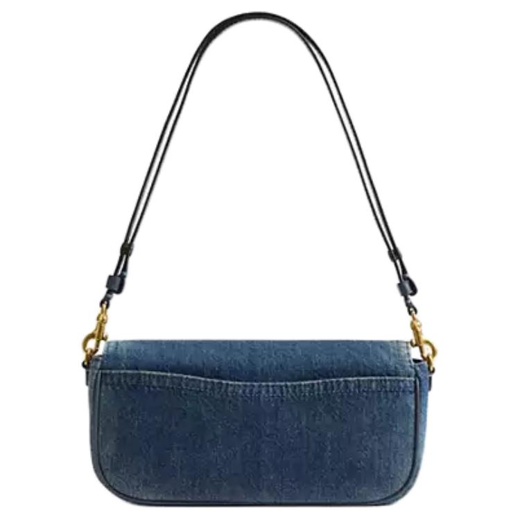 Coach 23 Removable Chain Strap Snap Closure Interior Zipper Pocket Fabric Shoulder Bag Medium Women Shoulder Bag Brass Deep-Indigo CCY20-B4YMW