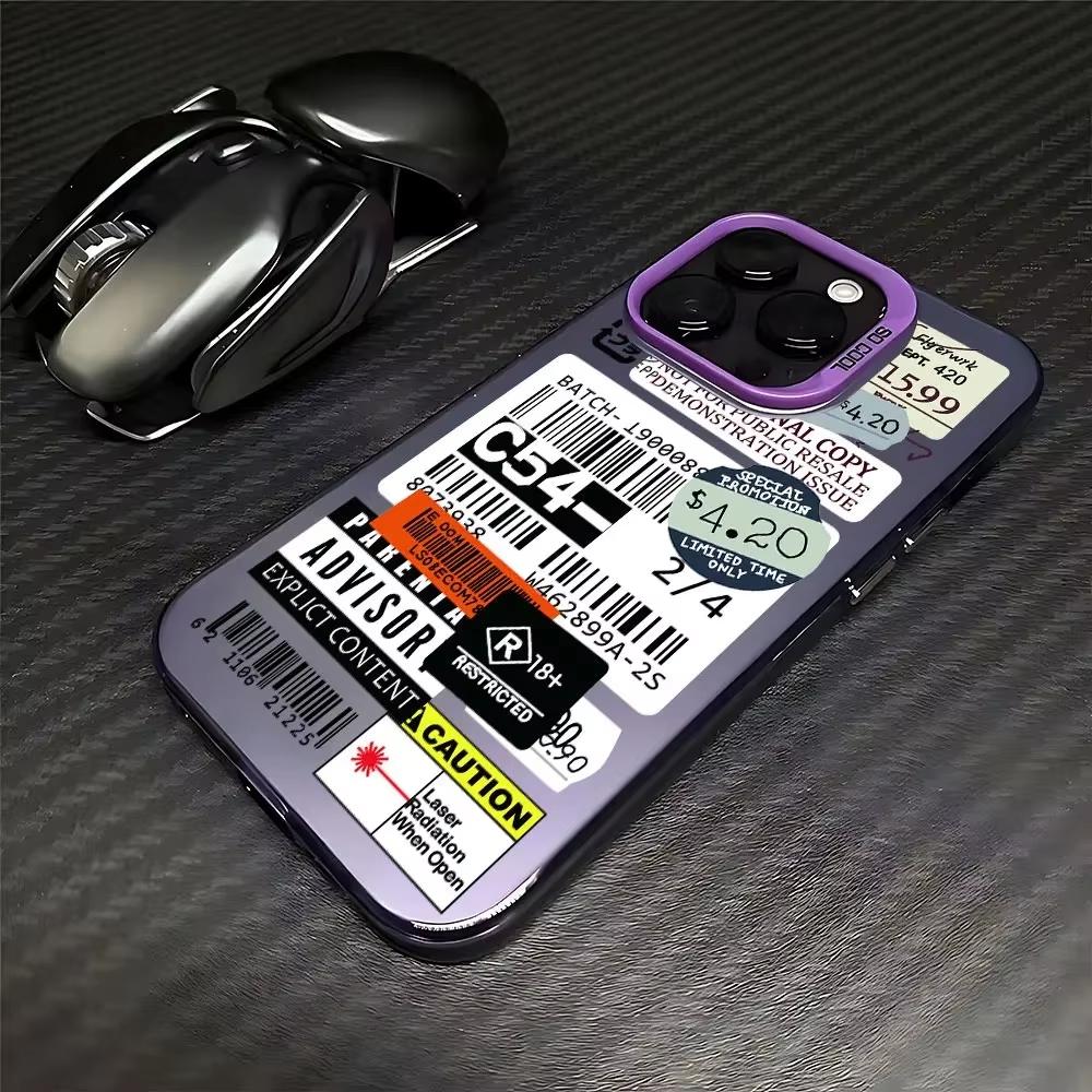 

Phone Case For iPhone 17 Pro Max 16 15 Pro 14 13 Mini 12 11 XR XS 17Air Plus Luxury Stamp Label Barcode Hard Matte Cover iPhone XS Max