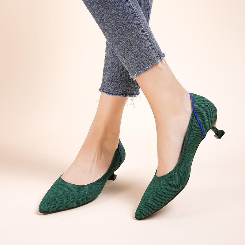 Pointed head shallow mouth single shoes women's autumn new flying woven temperament women's shoes stiletto high heels
