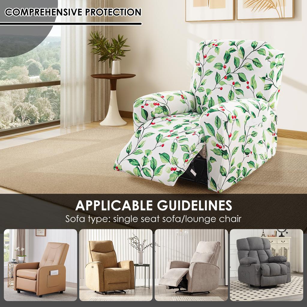 4Pcs Recliner Chair Cover Single Stretch Couch Covers with Side Pockets Non Slip Printed Sofa Protector Decorative Couch Cover
