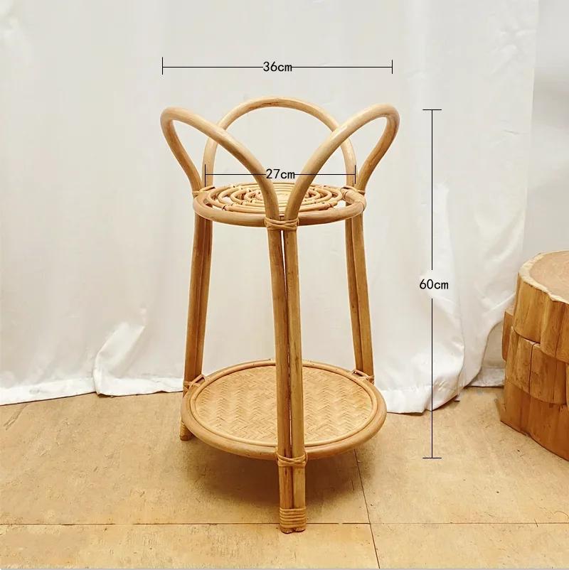 Indonesian Rattan Flower Rack Living Room Sofa Shelf Corner Plant Storage Stand Balcony Flowerpot Holder Elegant Storage Decor