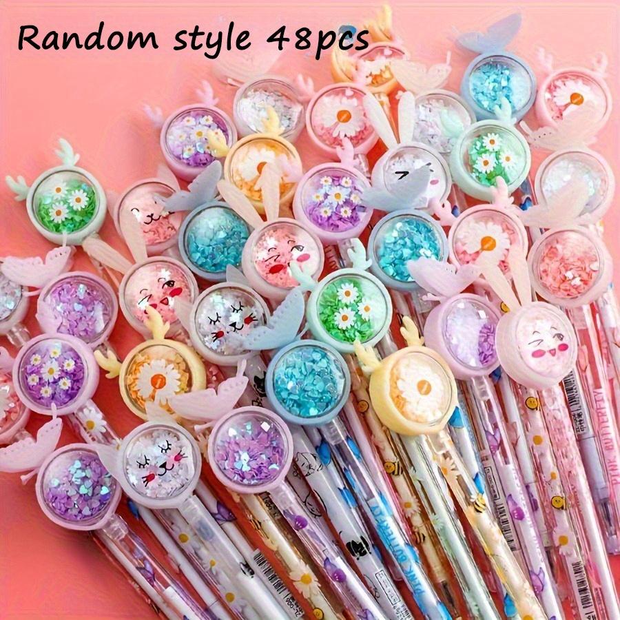 48pcs Sparkling Butterfly & Flower Gel Pens - Assorted Colors, Pastel Design with Glittery Butterflies & Flowers, Perfect for Valentine'S Day Gifts an
