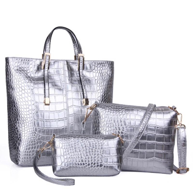 Crocodile pattern women's bag new trendy large-capacity handbag three-piece women's bag soft leather fashion shoulder oblique span bag