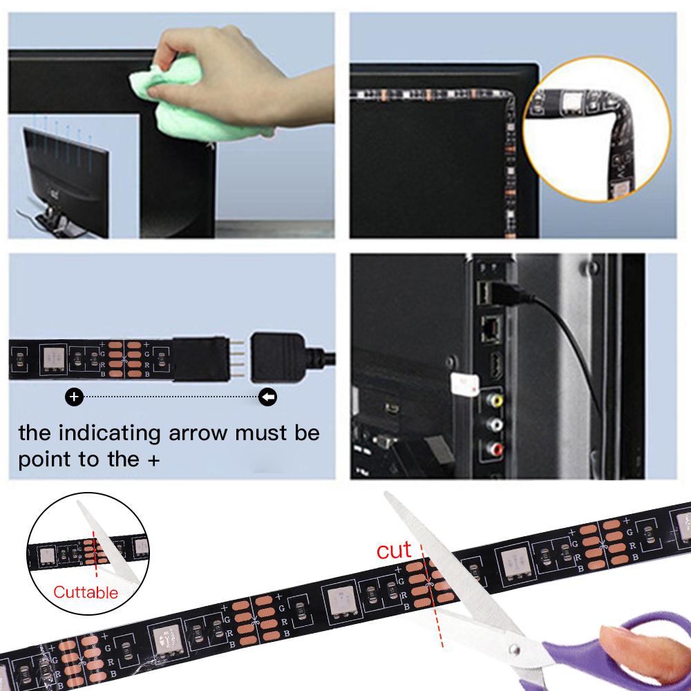RGB LED Strip Light DC 5V 5050 Flexible LED Tape 50cm 1m 2m 3m 4m 5m 30Leds/m Lamp With 4pin Plug TV Backlight White/ Black PCB