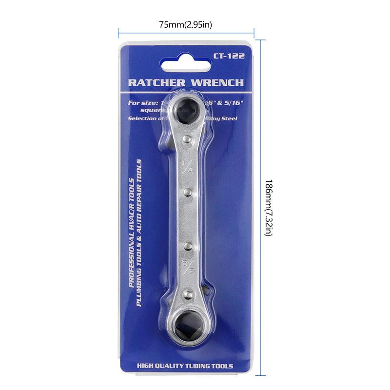 Double-Headed 4-in-1 Ratchet Wrench for Refrigeration & Air Conditioner Valves with Quick Card Packaging Ratchet Wrench - Double-headed