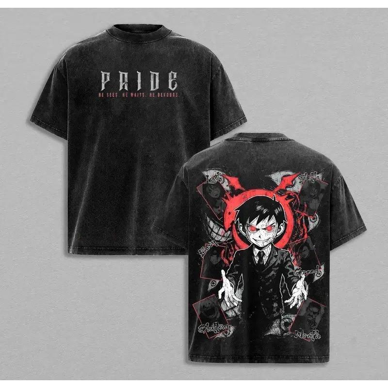 

Pride Футболка с принтом Стальной Алхимик Мужская с коротким рукавом Хлопковые футболки Винтажная стирка Футболка Харадзюку Мужская Оверсайз S чёрный