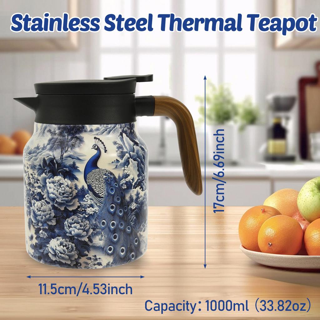 Vintage Blumen Tee Thermoskanne Edelstahl Teekessel Tropfsichere Teekanne mit Tee-Ei Mini Thermo Kaffeekanne Heim Teegeschirr