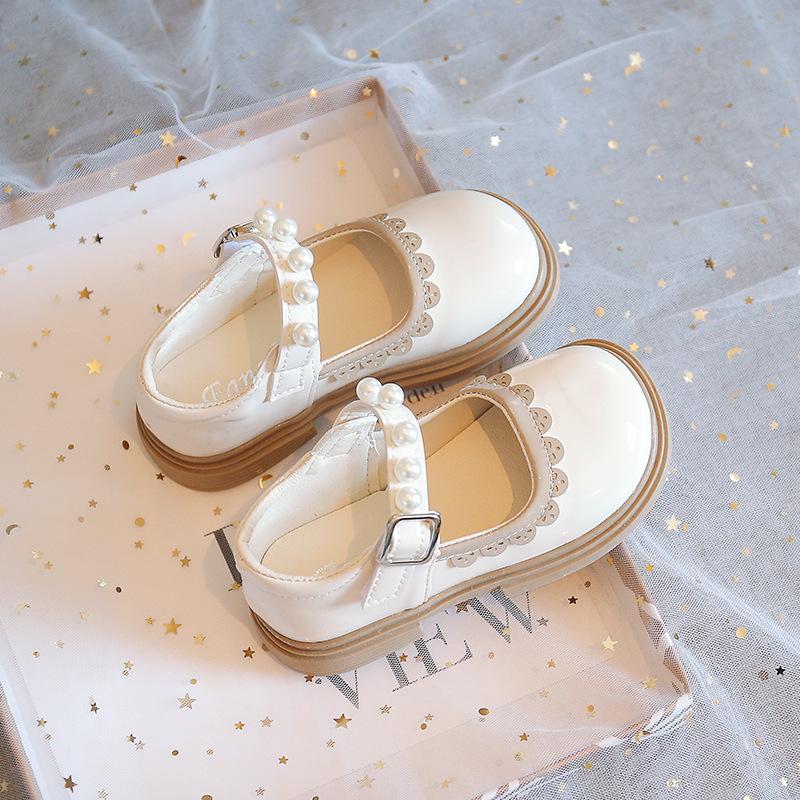 Children Lace Leather Shoes Spring Girls Pearl Cute Single Shoes Fashion Soft Bottom Princess Shoes