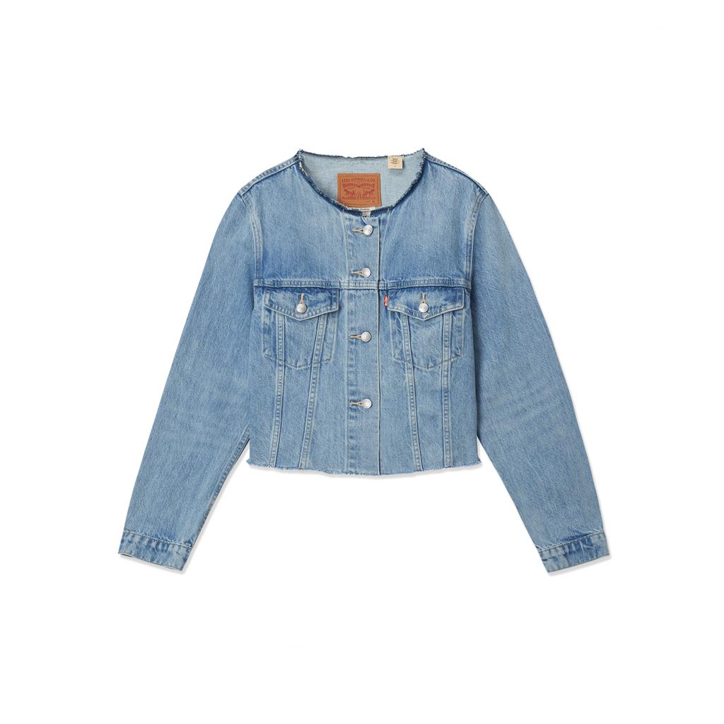 Levis SS24 Summer Collection Single Button Design Round Neck Short Denim Jacket Women jackets Light-Blue 001C1-0000