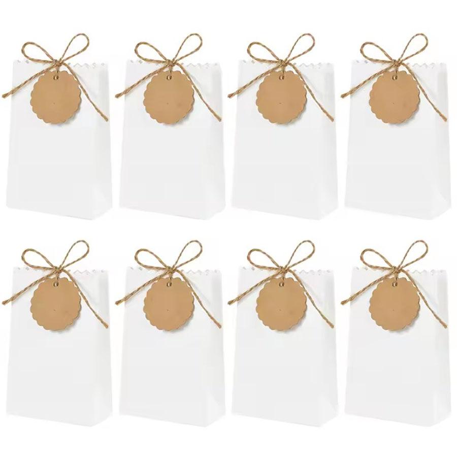 

10/20/30pcs Retro Kraft Paper DIY Gift Bag White Brown Cookie Wedding Favor Candy Box Food Packaging Bag With Rope Birthday Deco 10pc&14X11X5 белый