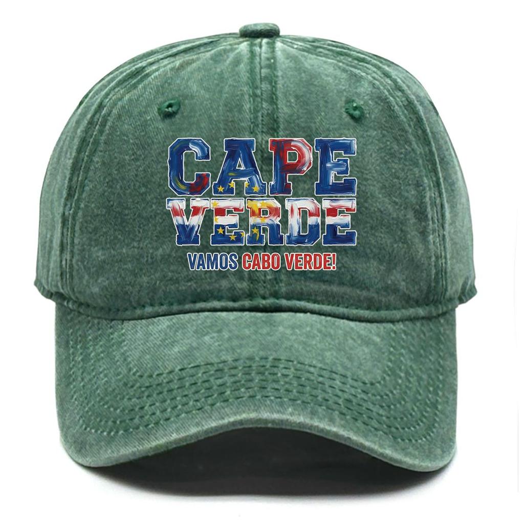 "CAPE VERDE" "VAMOS CABO VERDE" Flag Printed Snapback Baseball Cap , Adjustable Sun Hat Headwear Lightweight Stylish Vintage Man's Cap