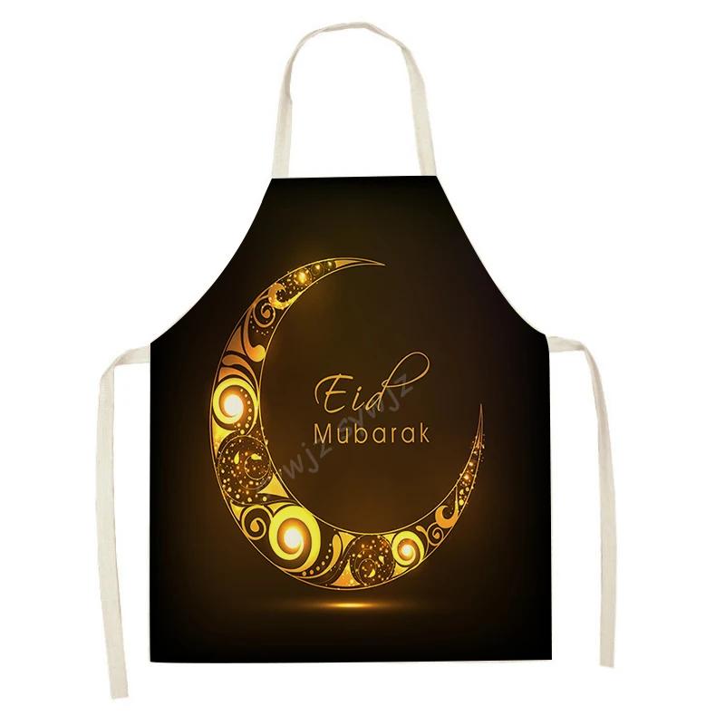 Chef Apron Muslim Eid Printed Kitchen Women Ramadan Karim Home Cooking Baking apron Star Crescent Waist Pocket decoration