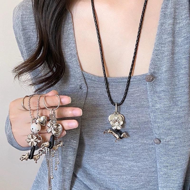 Korean Blogger Style Cute Heart Puppy Necklace, Tassel Long Sweater Chain