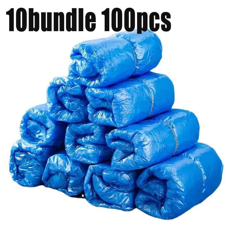 100PCS Disposable Waterproof Shoe Cover Plastic Non-slip Foot Cover Indoor PE Padded Shoe Cover