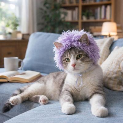 Pet Headgear Funny Pet Cat Wigs Polyester Cartoon Dog Cosplay Hat Colorful Adjustable Cat Headdress Four Seasons