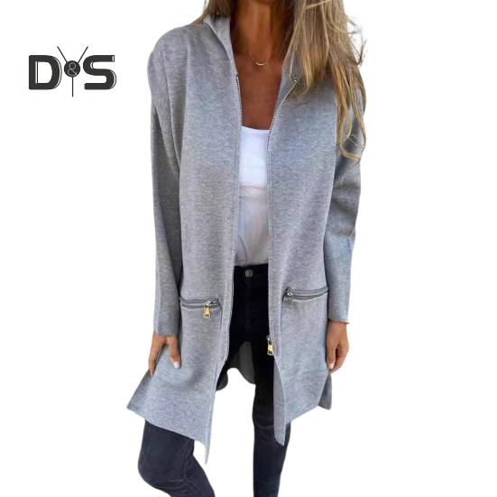 

Женская куртка ветровка с капюшоном, затягивающимся шнурком, карманами на молнии, однотонная, на молнии, с длинными рукавами, для велоспорта, пешего туризма, тренировок, весны и осени XL серый