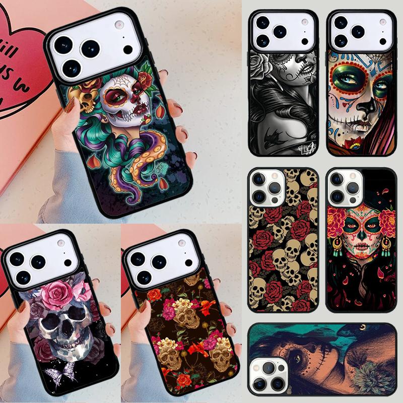 Catrina Beautiful Rose Girl Skull soft Phone Case For iPhone 17 Air 14 15 13 12 Max Cover For Apple 16 16e 11 Pro Max Plus Coque