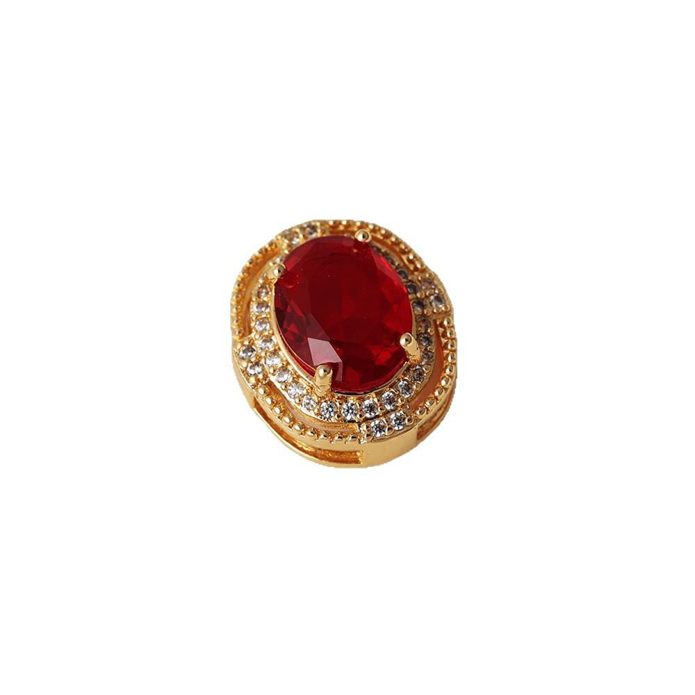 Retro Large Oval Ruby Pendant with Gold and Diamond Inlay