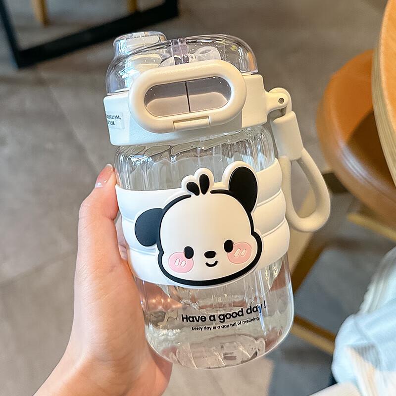 Huawensen Cartoon Glass Bottle with Straw