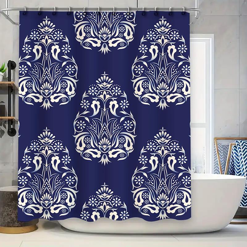 

Blue Shower Curtain With White Floral Patterns Bath Decor For Bathroom Waterproof Fabric 72 Long (Set) W60H190(CM)-1 Pcs