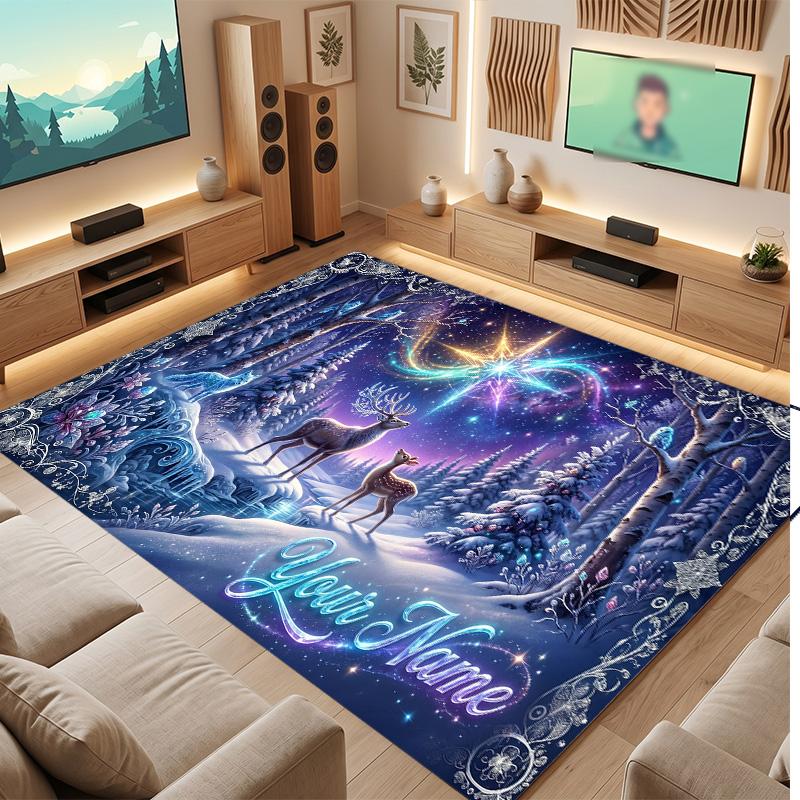 Winter Theme Soft Crystal Velvet Rug Custom Name & Text Print Non Slip Floor Rug for Bedroom Living Room