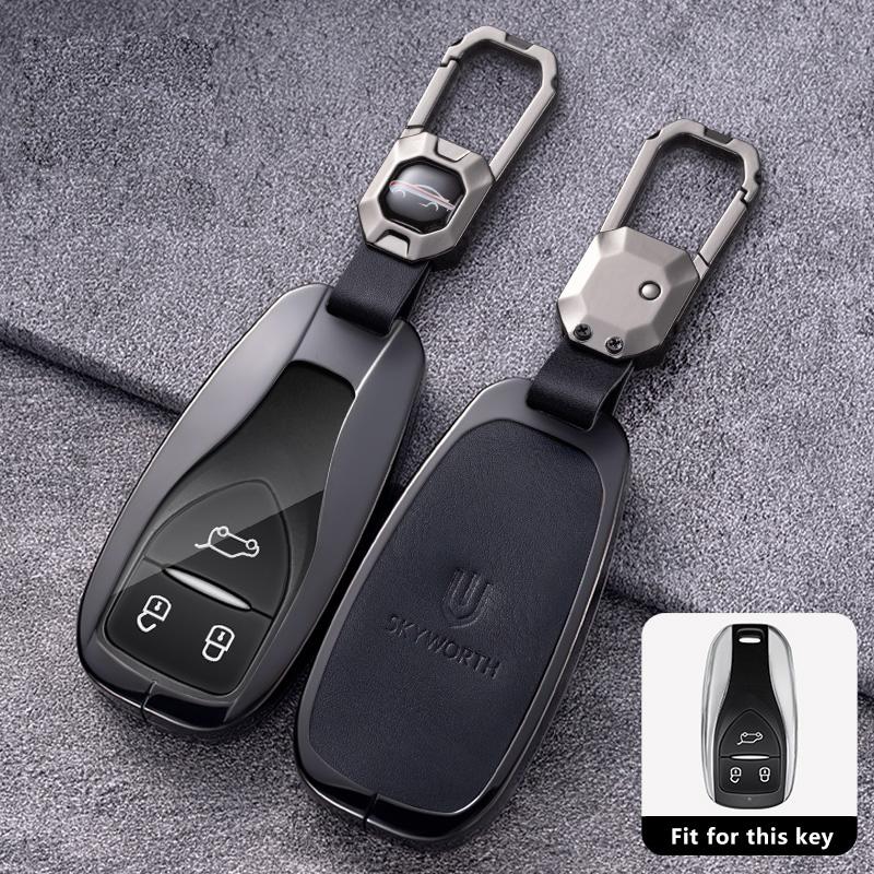 Porte-clés de voiture en alliage de zinc et cuir pour SKYWORTH SKYWELL ET5 EV6 HT-i Coque de protection à distance Porte-clés Accessoires