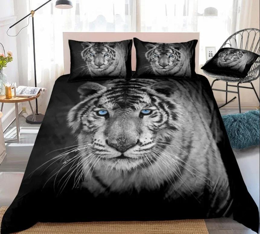 Tiger Duvet Cover Set King/Queen/Full Size Wild Theme Bedding Set Animals Pattern Polyester Comforter Cover with 1/2 Pillowcases