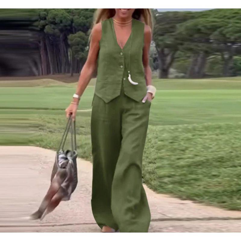 European and American Leisure Fashion Solid Set Vest Trousers Two-piece Set Women Two Piece Vest Pants Set