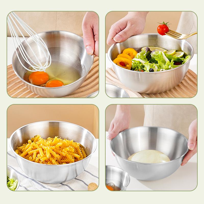 3Pcs Stainless Steel Salad Bowls Set Oven Safe Durable Kitchen Mixing Bowls With Measurement Marks For Baking And Mixing