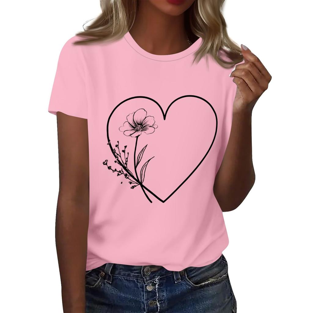 Women's Fashion Casual Printed Round Neck Short Sleeved T-Shirt Top T-Shirt Top Top
