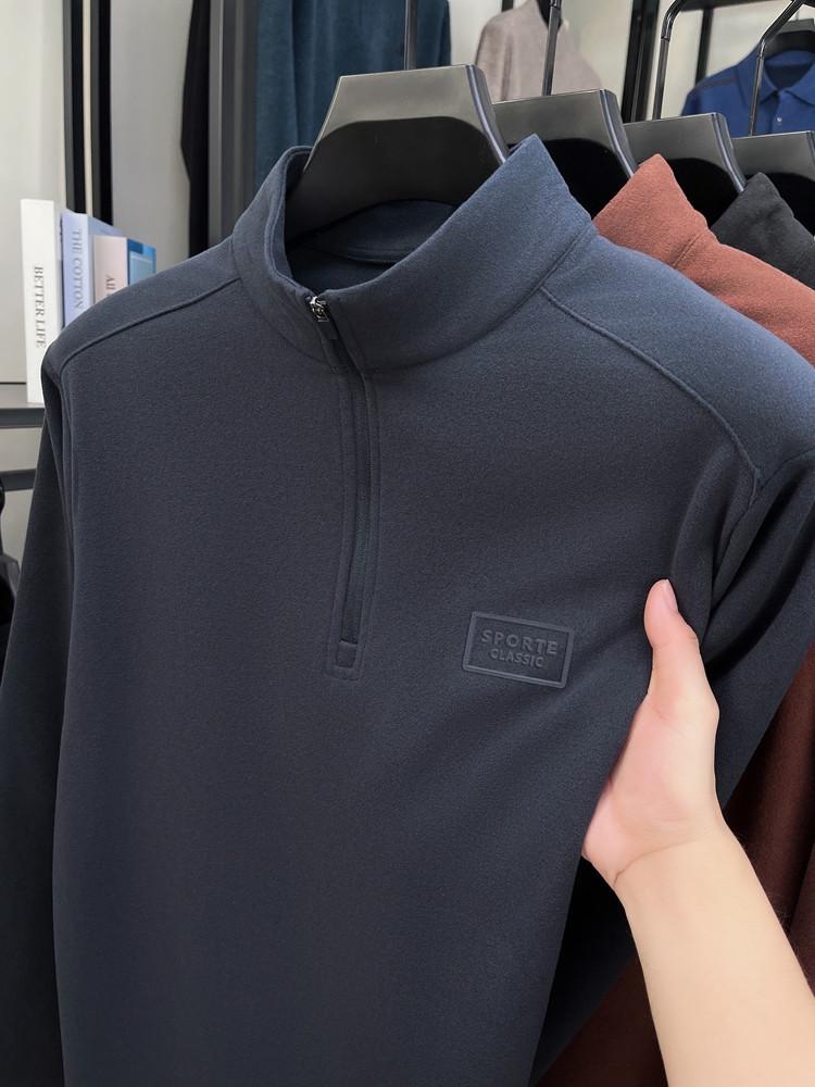 Men's Stand Collar Double-Sided Solid Color Half-Zip Casual Warm Long Sleeve Hoodie