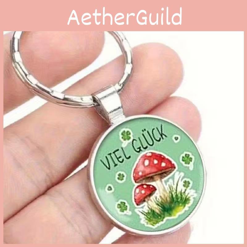 Four Leaf Clover And Mushroom Keychain Alloy Cute Gift For Couples And Friends