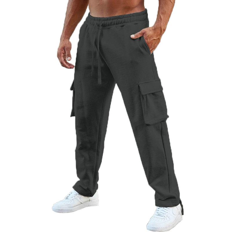Men's Pants Autumn and Winter New Hair Sweatpants Casual Drawstring Straight Cylinder Multi-pocket Cargo Pants