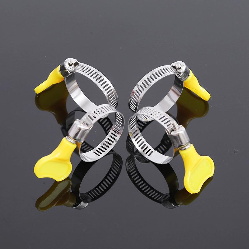 5 st 8-44mm Justerbara Gula Plasthandtag Handvridna Slangklämmor Maskdrivna Rostfritt stål Rörklämmor För Rör