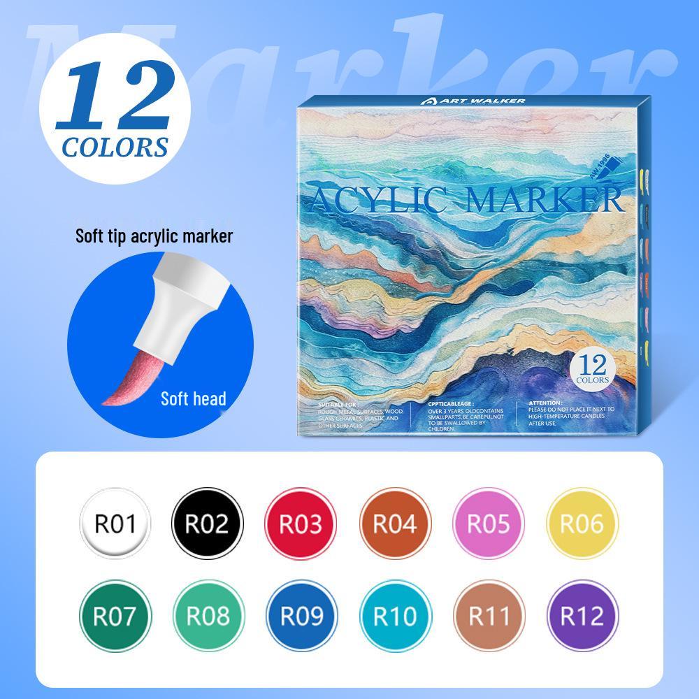 Soft Tip Acrylic Marker Set - Kids' Graffiti & Drawing Pens, No Pressure Needed, Fade-Resistant, Multi-Color Watercolor Brushes