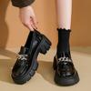 Metal Chain Loafers Autumn New Round Toe Deep Mouth Platform Sole Non-slip Wear-resistant Single Shoes