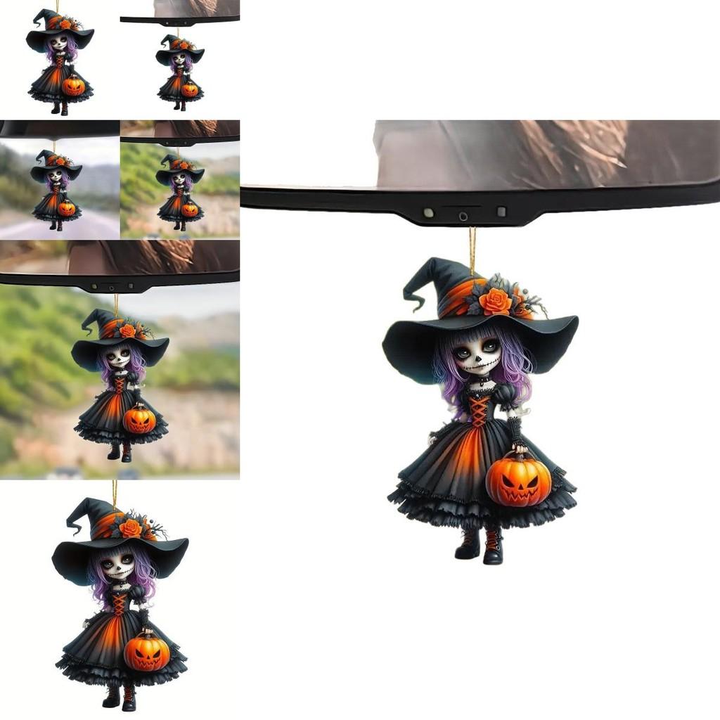 Acrylic Car Ornament Cute Witch Decor For Auto Interior Christmas Tree Accessory