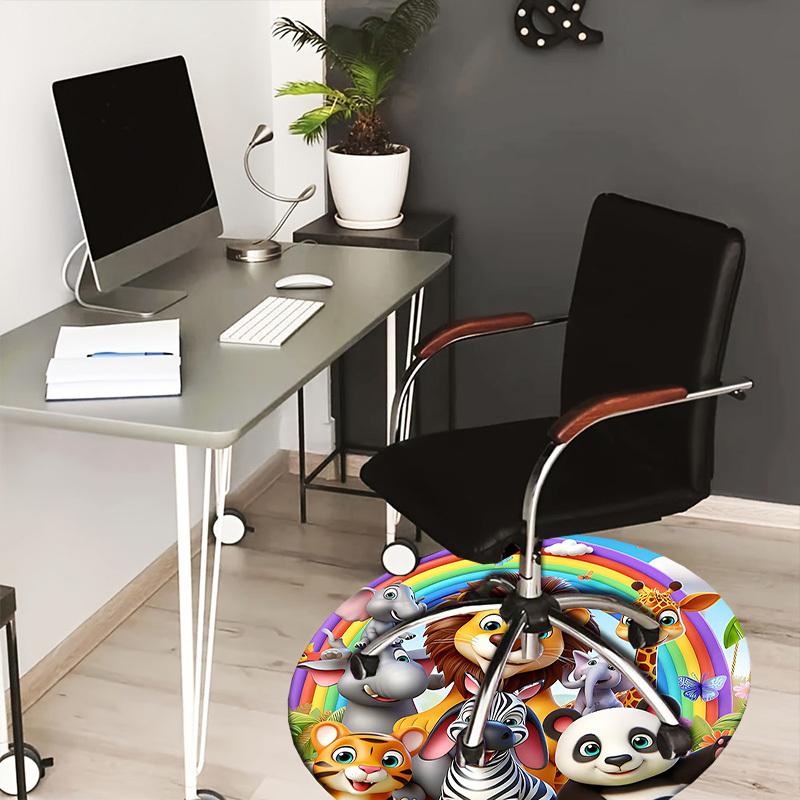 1PC Rainbow Animals Non-Slip Floor Round carpet, Office, family, bedroom, Large Area Rug Indoor Rugs, Durable PolyesterH0321