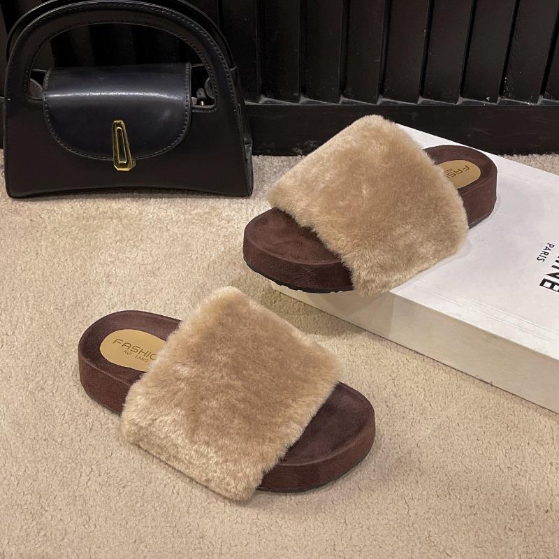 Women's Fashion Slippers Round Toe Platform Sole One-line Slippers Outdoor Fashion All-match Plus-size Casual Korean Style Shoes