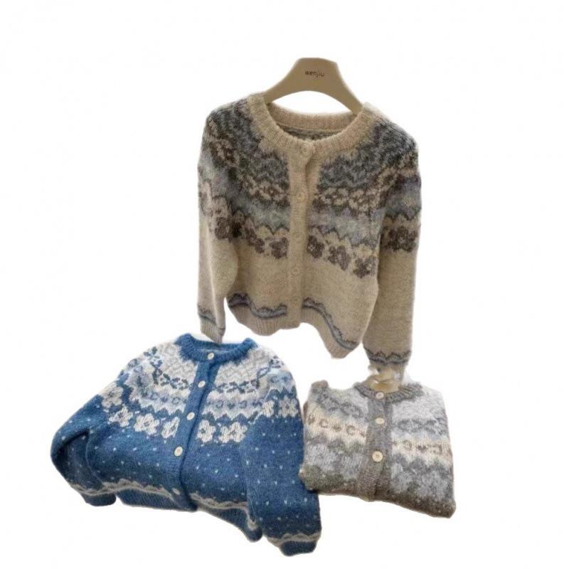 Women's Retro Fair Isle Knit Cardigan - Autumn/Winter Loose Fit Sweater Outerwear