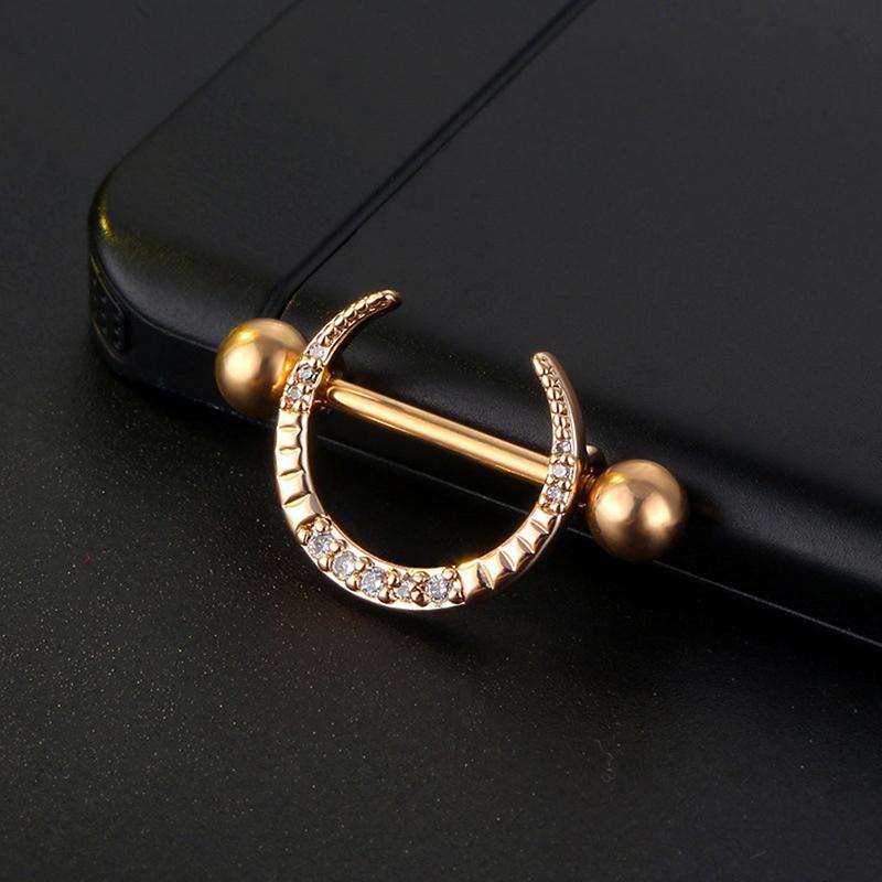 Sexy Nipple Ring Stainless Steel Zircon  Moon U-Shaped Barbell Nipple Ring