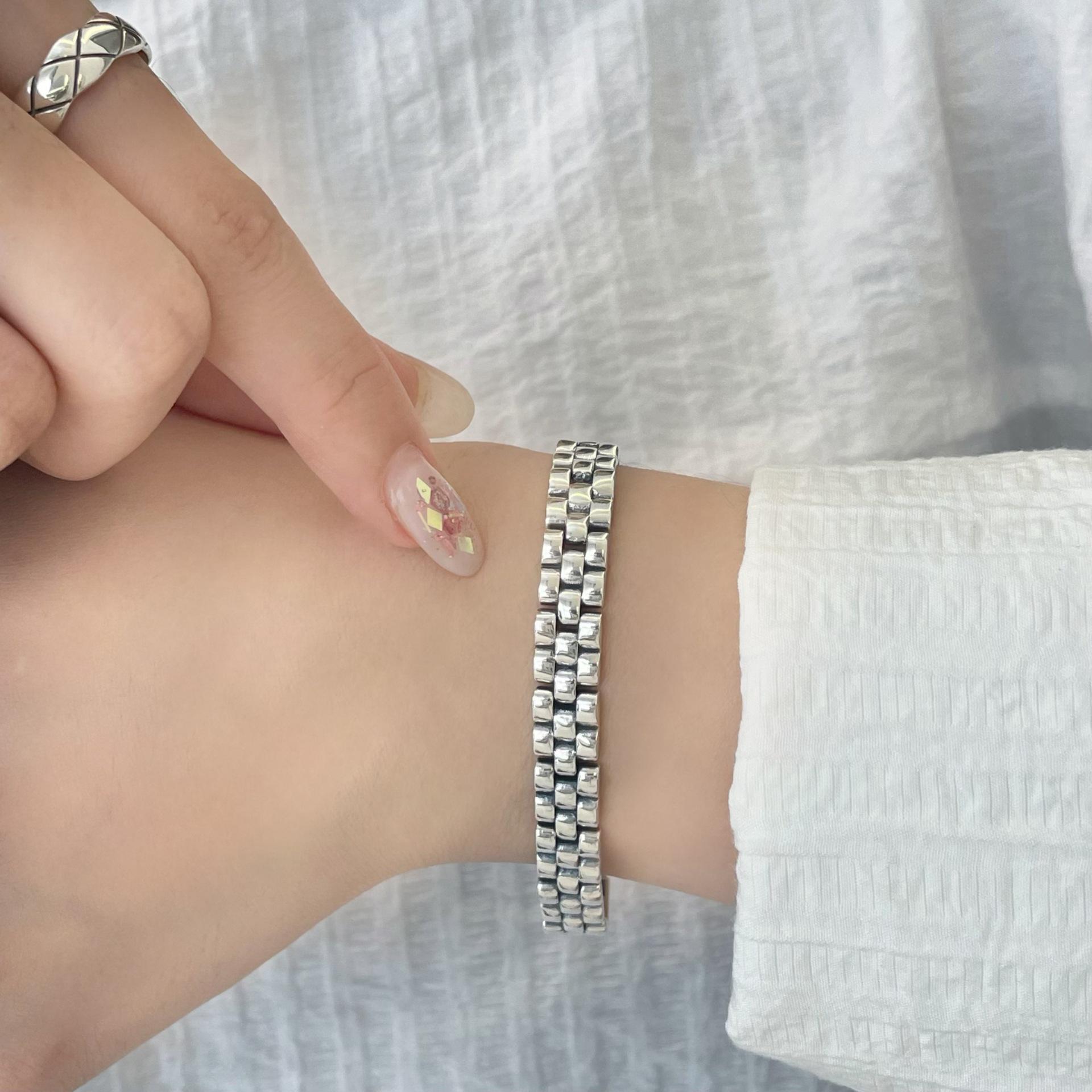 

Унисекс браслет для пары из стерлингового серебра 925 пробы, тяжелая работа, изысканный дизайн в корейском стиле 16cm