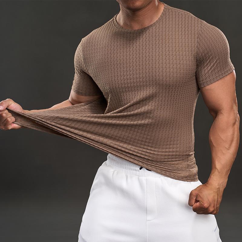 New Summer American Style Casual Short-sleeved T-shirt Fashionable Sports Slim Elastic Fitness Outdoor T-shirt Men