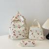 Cute Strawberry Pattern Backpack Set 3Pcs Handbag&pencil Case Reinforced Nylon Dual Zipper School Essentials Lightweight Commute