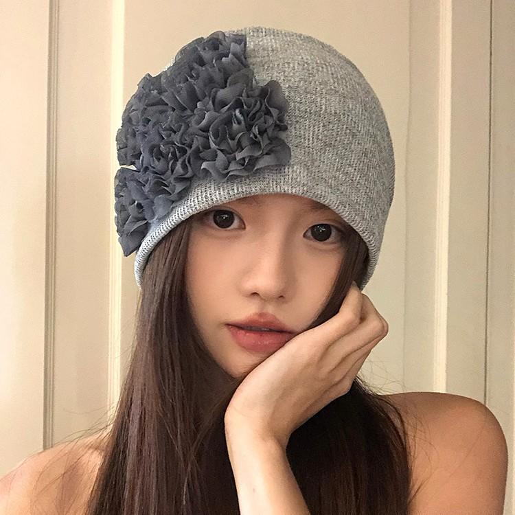 Retro Three-dimensional Flower Stacking Hat Children's Summer Thin Spring and Autumn Knitted Cold Hat