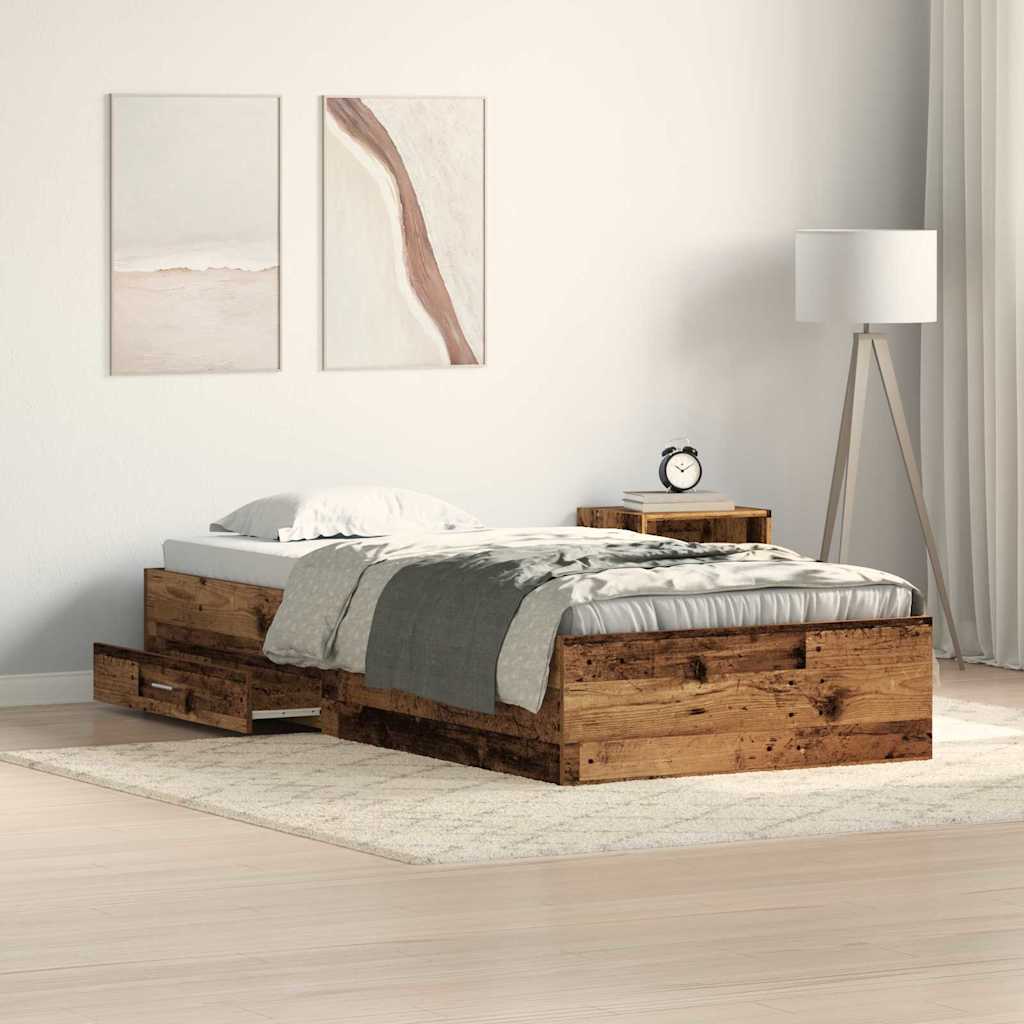 Bed Frame with Drawers Rustic Wood Finish 100 x 200 cm Engineered Wood