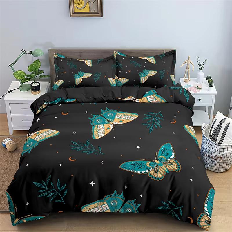 Comforter Butterfly Bedding Set Full King Size Hippie Boho Moth Microfiber Animal Botanical Psychedelic Starry Sky