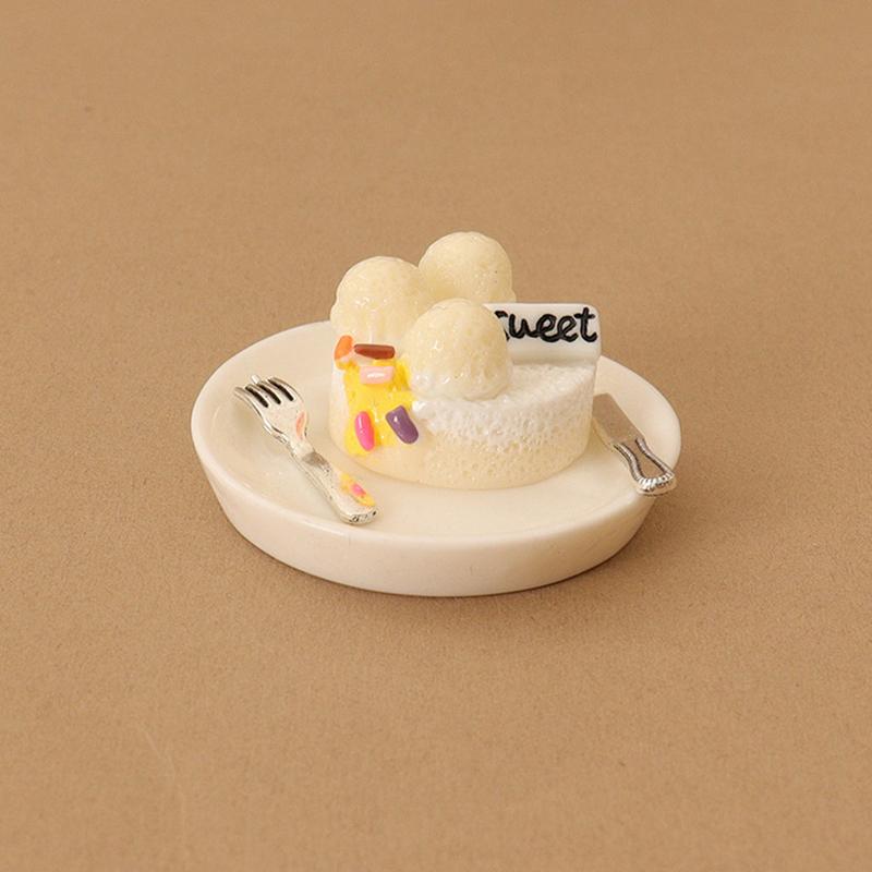4Pcs 1:12 Dollhouse Miniature Simulated Dessert Cake Mini Tableware Plate Spoon Fork Food Dessert Tray Model Kitchen Decor Toys