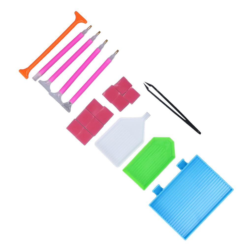 19 Pcs Set Rhinestone Painting Tool Kit 5 Rhinestone Paint Pens 3 Trays 10 Clay 1 Tweezer for DIY
