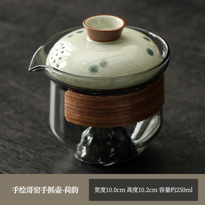 Hongyue Glass Covered Bowl Teacup Large Single Non-Hot Hand-Grasping Pot One Person Kung Fu Tea Set Underglaze Color Brewing Teapot